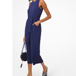 Michael Kors Blue Cropped Jumpsuit with High Neckline